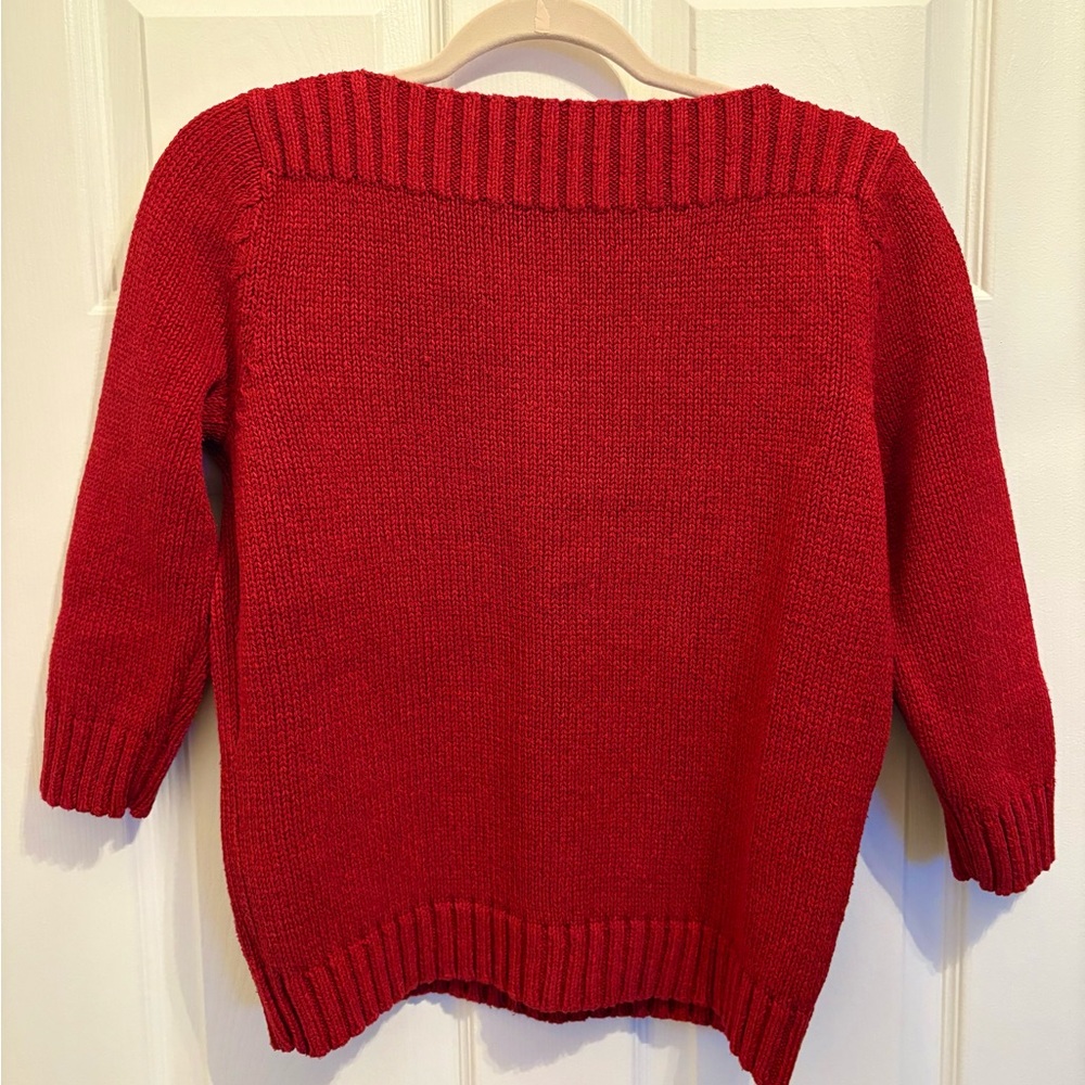 VINTAGE LAUREN RL GREEN LABEL, RICH RED SWEATER BOAT NECK 3/4 SLEEVE MED=SMALL